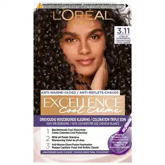 Kruidvat L'Oréal Paris Excellence Cool Crème 3.11 Ultra As Donkerbruin Permanente Haarverf aanbieding