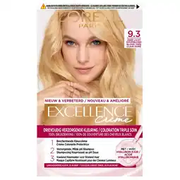 Kruidvat L'Oréal Paris Excellence Crème 9.3 Zeer Licht Goudblond Permanente Haarverf aanbieding