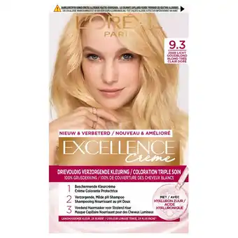 Kruidvat L'Oréal Paris Excellence Crème 9.3 Zeer Licht Goudblond Permanente Haarverf aanbieding