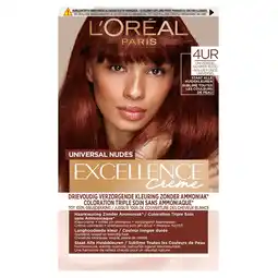 Kruidvat L'Oréal Paris Excellence Creme Universal Nudes 4UR Universeel Donkerrood Haarkleuring aanbieding