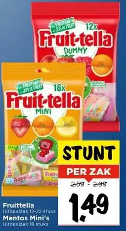 Vomar Voordeelmarkt Fruittella Uitdeelzak of Mentos Mini's aanbieding