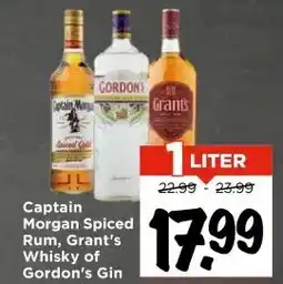 Vomar Voordeelmarkt Captain Morgan Spiced Rum, Grant's Whisky of Gordon's Gin aanbieding