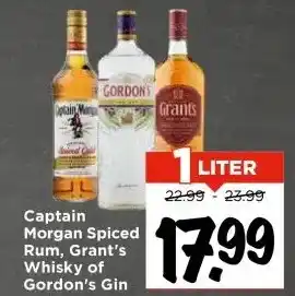Vomar Voordeelmarkt Captain Morgan Spiced Rum, Grant's Whisky of Gordon's Gin aanbieding