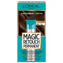 Kruidvat L'Oréal Paris Magic Retouch 4 Middenbruin Permanente Haarkleuring aanbieding