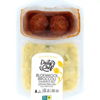Dirk Daily Chef Bloemkool-broccoli stamppot met gehakballen aanbieding