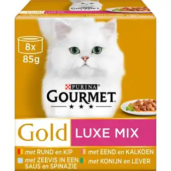 Albert Heijn Gourmet Gold luxe mix met rund kip zeevis eend aanbieding