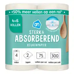 Albert Heijn AH Keukenpapier sterk & abs 4=6 rollen aanbieding