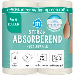 Albert Heijn AH Keukenpapier sterk & abs 4=6 rollen aanbieding
