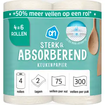 Albert Heijn AH Keukenpapier sterk & abs 4=6 rollen aanbieding