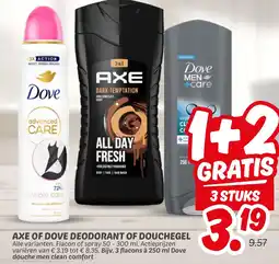 Dekamarkt Axe of Dove Deodorant of Douchegel aanbieding