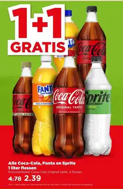 PLUS Alle Coca-Cola, Fanta en Sprite 1 liter flessen aanbieding
