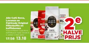 PLUS Alle Café Nova, Lavazza en Fairtrade Original Filterkoffie en koffiebonen aanbieding
