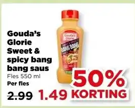 PLUS Gouda's Glorie Sweet & spicy bang bang saus aanbieding