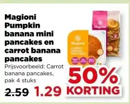 PLUS Magioni Pumpkin banana mini pancakes en carrot banana pancakes, aanbieding