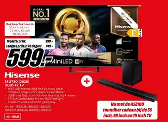 MediaMarkt Hisense 55U72Q (2025) ULED 4K TV aanbieding