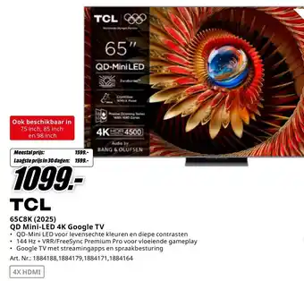 MediaMarkt TCL 65C8K (2025) QD Mini-LED 4K Google TV aanbieding