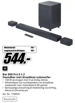 MediaMarkt JBL HARMAN Bar 800 Pro 5.1.2 Soundbar met draadloze subwoofer aanbieding