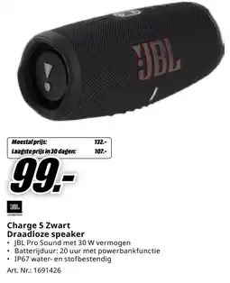 MediaMarkt JBL HARMAN Charge 5 Zwart Draadloze speaker aanbieding
