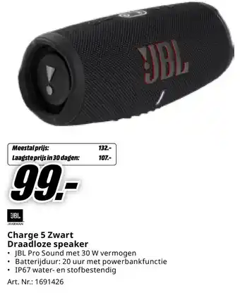 MediaMarkt JBL HARMAN Charge 5 Zwart Draadloze speaker aanbieding