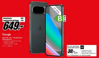 MediaMarkt Google Pixel 10 - 5G - 128 GB Zwart Smartphone aanbieding