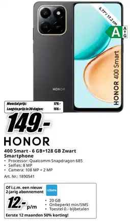 MediaMarkt HONOR 400 Smart-6 GB+128 GB Zwart Smartphone aanbieding