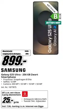 MediaMarkt SAMSUNG Galaxy S25 Ultra - 256 GB Zwart Smartphone aanbieding
