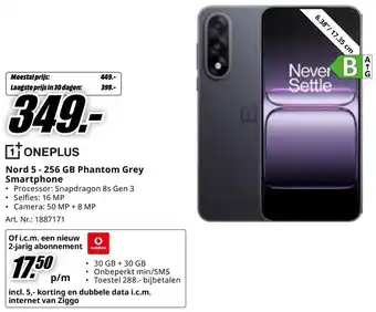 MediaMarkt ONEPLUS Nord 5 - 256 GB Phantom Grey Smartphone aanbieding
