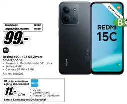 MediaMarkt Redmi 15C - 128 GB Zwart Smartphone aanbieding