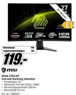 MediaMarkt msi MAG 276CXF Curved Gaming monitor aanbieding