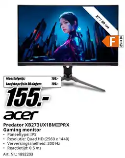 MediaMarkt acer Predator XB273UX1BMIIPRX Gaming monitor aanbieding
