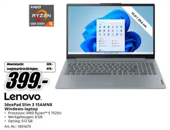 MediaMarkt Lenovo IdeaPad Slim 3 15AMN8 Windows-laptop aanbieding
