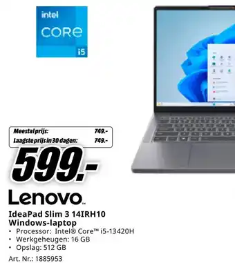 MediaMarkt Lenovo IdeaPad Slim 3 14IRH10 Windows-laptop aanbieding