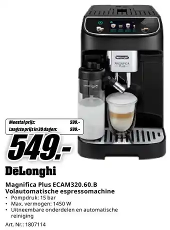 MediaMarkt DeLonghi Magnifica Plus ECAM320.60.B Volautomatische espressomachine aanbieding