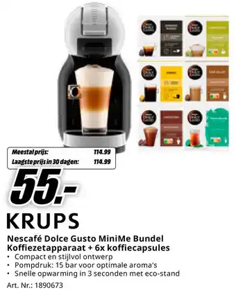 MediaMarkt KRUPS Nescafé Dolce Gusto MiniMe Bundel Koffiezetapparaat + 6x koffiecapsules aanbieding