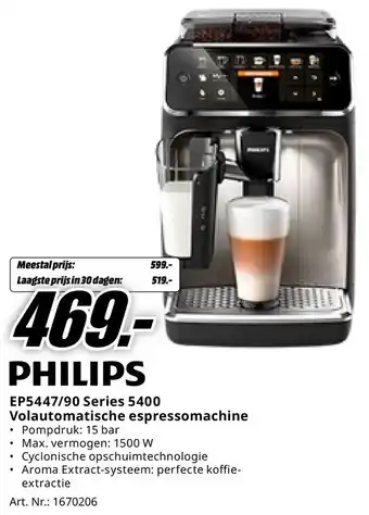 MediaMarkt PHILIPS EP5447/90 Series 5400 Volautomatische espressomachine aanbieding