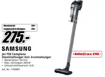 MediaMarkt SAMSUNG Jet 75E Complete Steelstofzuiger incl. kruimelzuiger aanbieding
