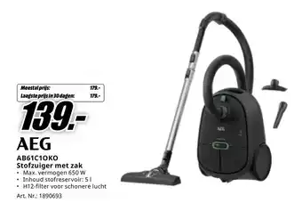 MediaMarkt AEG AB61C10KO Stofzuiger met zak aanbieding