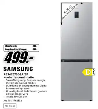 MediaMarkt SAMSUNG RB34C670DSA/EF Koel-vriescombinatie aanbieding