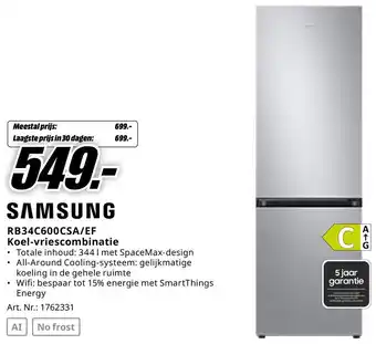 MediaMarkt SAMSUNG RB34C600CSA/EF Koel-vriescombinatie aanbieding