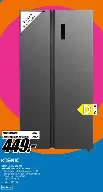 MediaMarkt KOENIC KDD 171 D IN NF Amerikaanse koelkast aanbieding