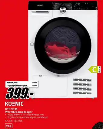 MediaMarkt KOENIC KTD 9336 Warmtepompdroger aanbieding