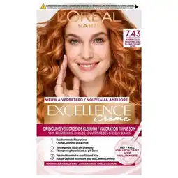 Trekpleister L'Oréal Paris Excellence Crème 7.43 Koper Goudblond Permanente Haarverf aanbieding
