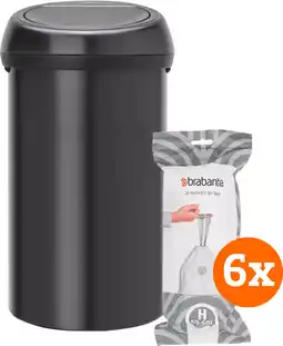 Coolblue Brabantia Touch Bin 60 Liter Matt Black + Vuilniszakken (120 stuks) aanbieding