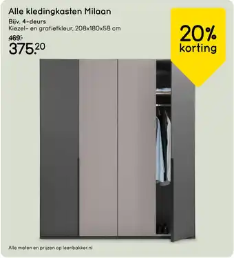 Leen Bakker Alle kledingkasten Milaan aanbieding