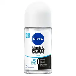 Kruidvat NIVEA Black & White Invisible Pure Antitranspirant Roller aanbieding