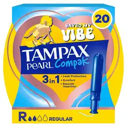 Kruidvat Tampax Compak Pearl Regular Tampons met Inbrenghuls aanbieding
