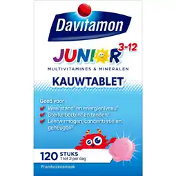 Kruidvat Davitamon Junior 3+ Framboos Kauwtabletten aanbieding