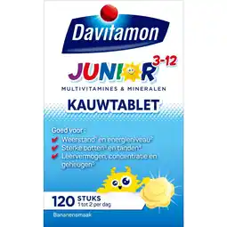 Kruidvat Davitamon Junior 3-12 Banaan Kauwtabletten aanbieding