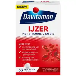 Kruidvat Davitamon Ijzer met Vitamine C en B12 Tabletten aanbieding