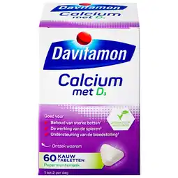 Kruidvat Davitamon Calcium met Vitamine D3 Pepermunt Kauwtabletten aanbieding